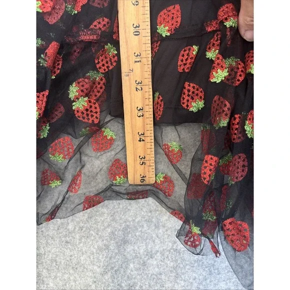 Hot Topic Strawberry Dress XS Black Red Glitter Coquette Pinup Novelty Retro - Picture 9 of 15